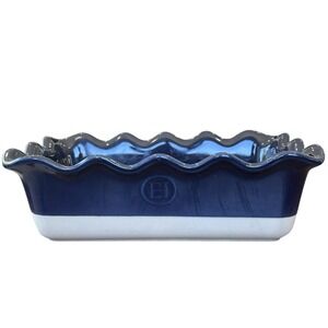 Emile Henry Ruffled Loaf Pan Ceramic Baking Dish 6188 Blue France 10"X5.75"